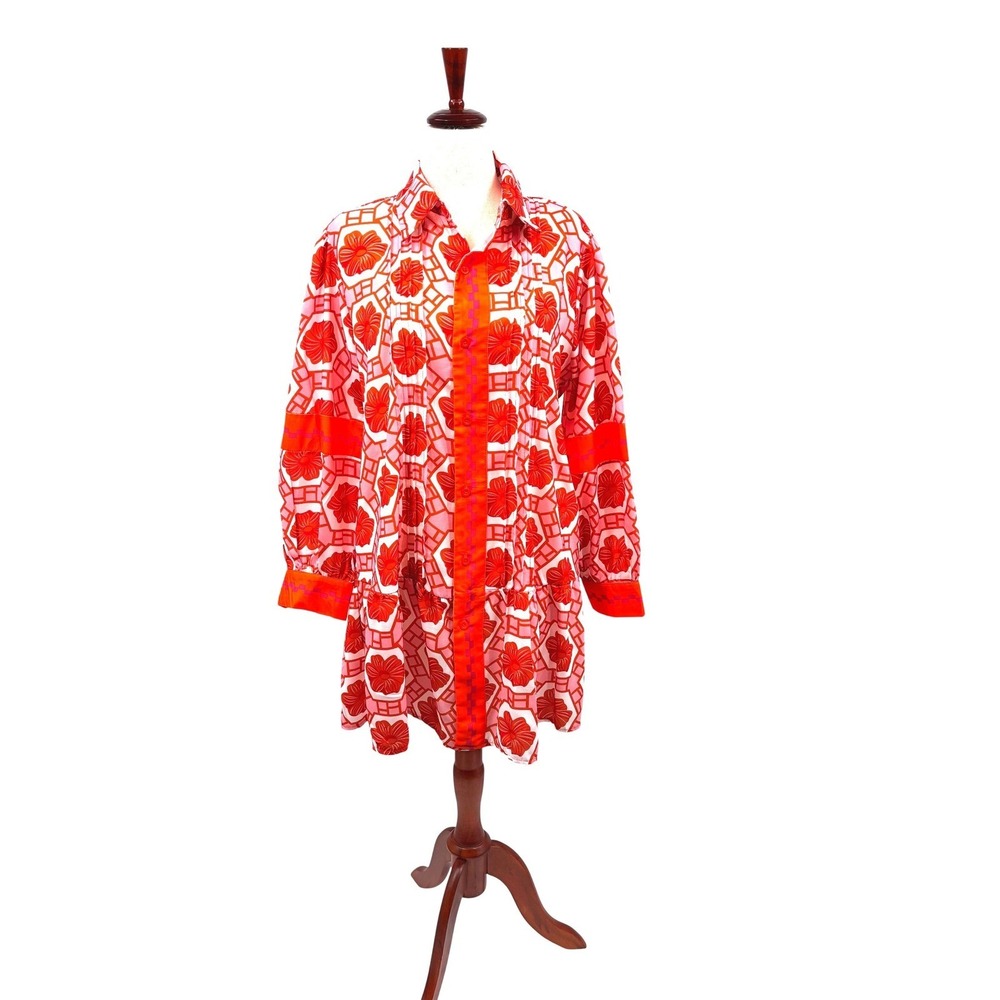 Fashion Orange Pale Pink Purple Ruffled Shirt Dress Womens Knee Length Floral